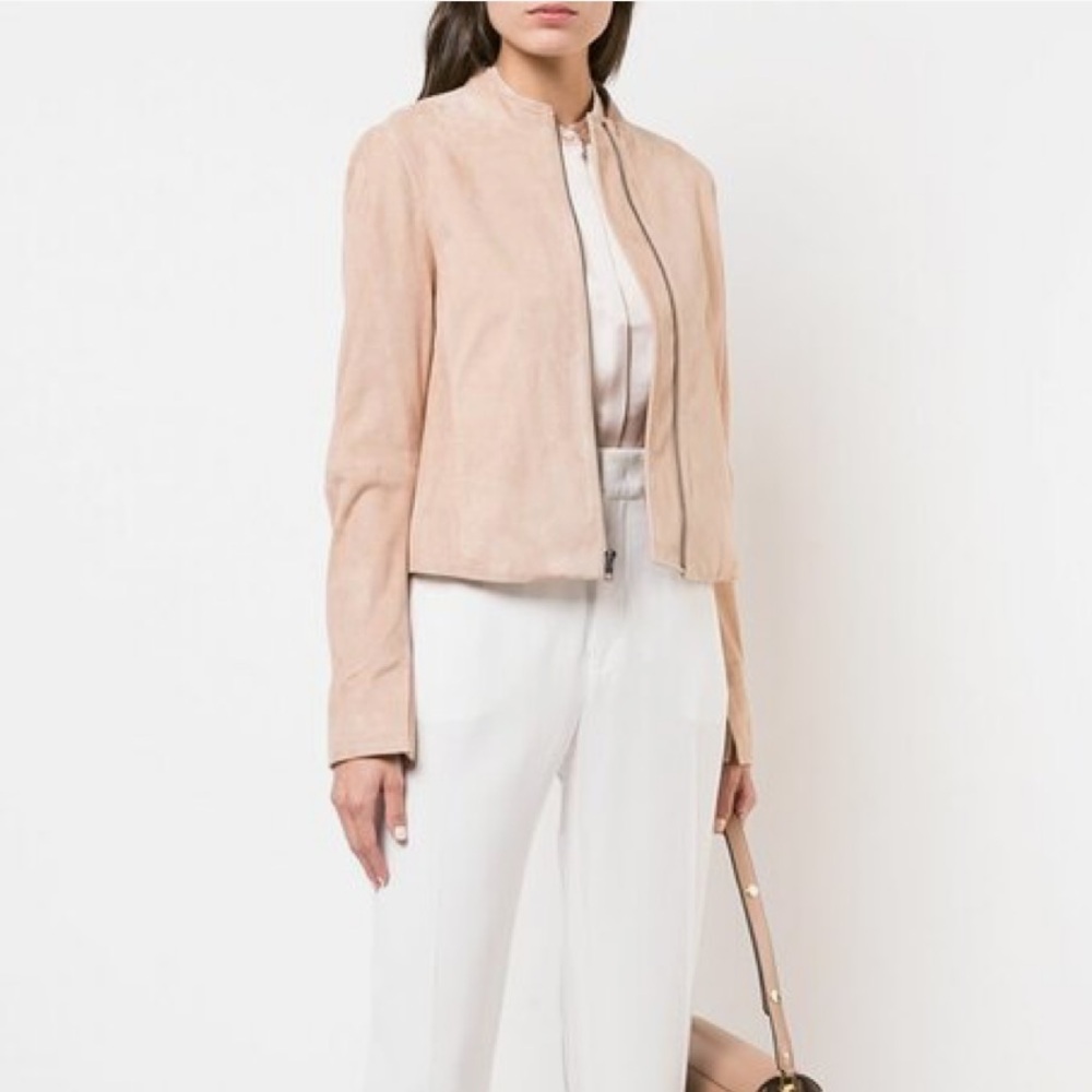 Vince Blush Pink Suede Bomber Jacket